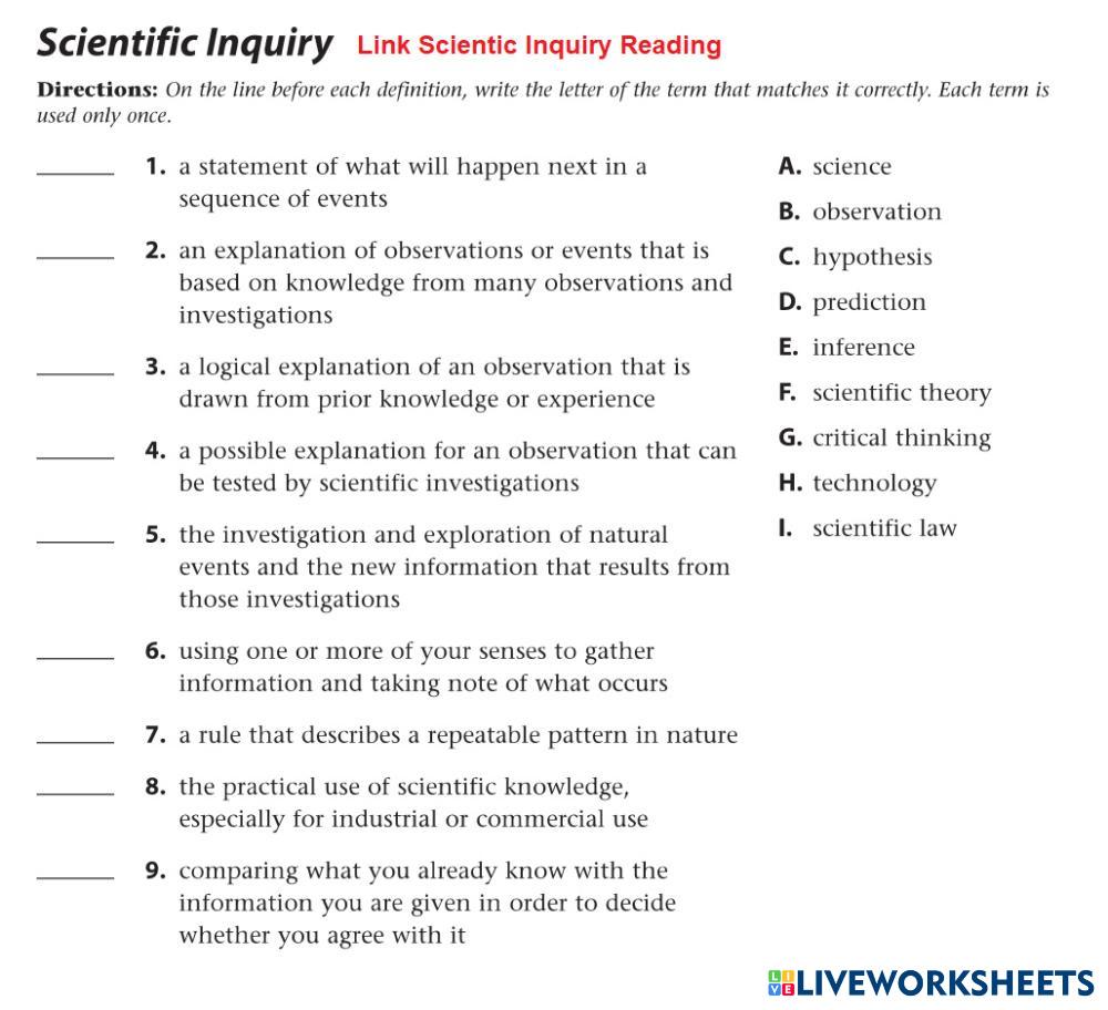 PS0009Scientific Inquiry worksheet Live Worksheets