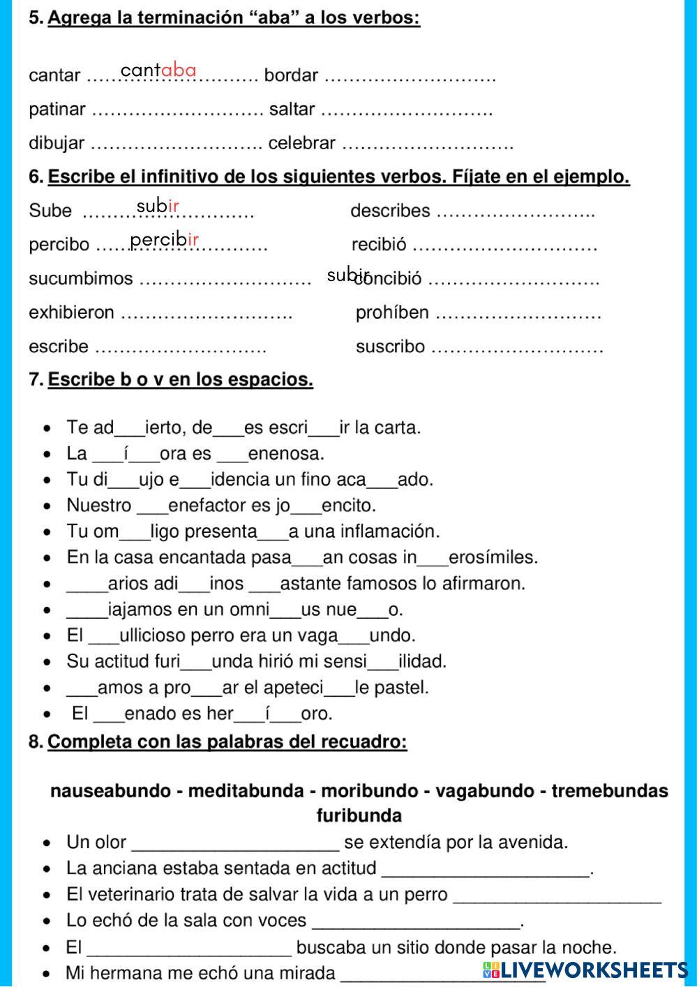 Repasamos el uso de la B y V | Live Worksheets