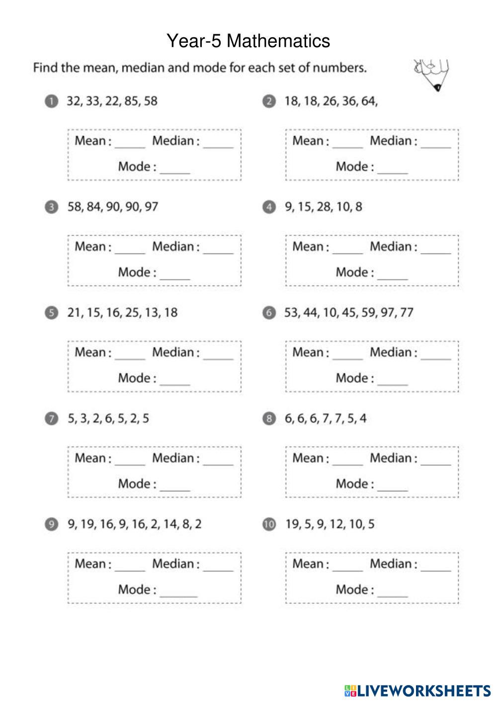 Mean median mode free interactive worksheets 7139924