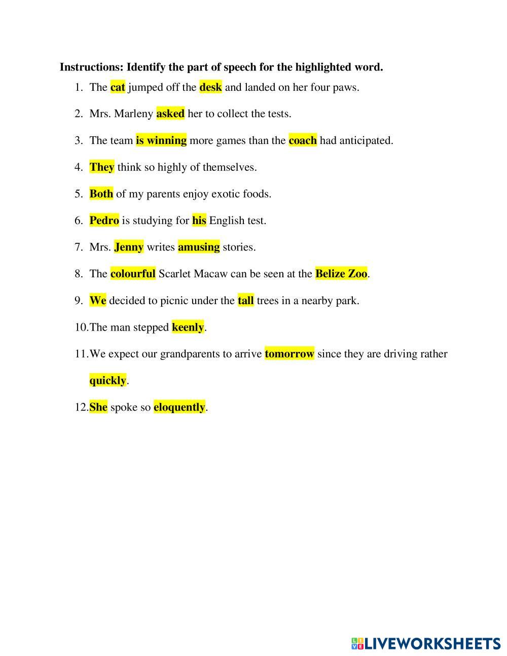 Part of Speech 7144441 Ernesto Reyes LiveWorksheets Part of Speech 7144441 Ernesto Reyes LiveWorksheets