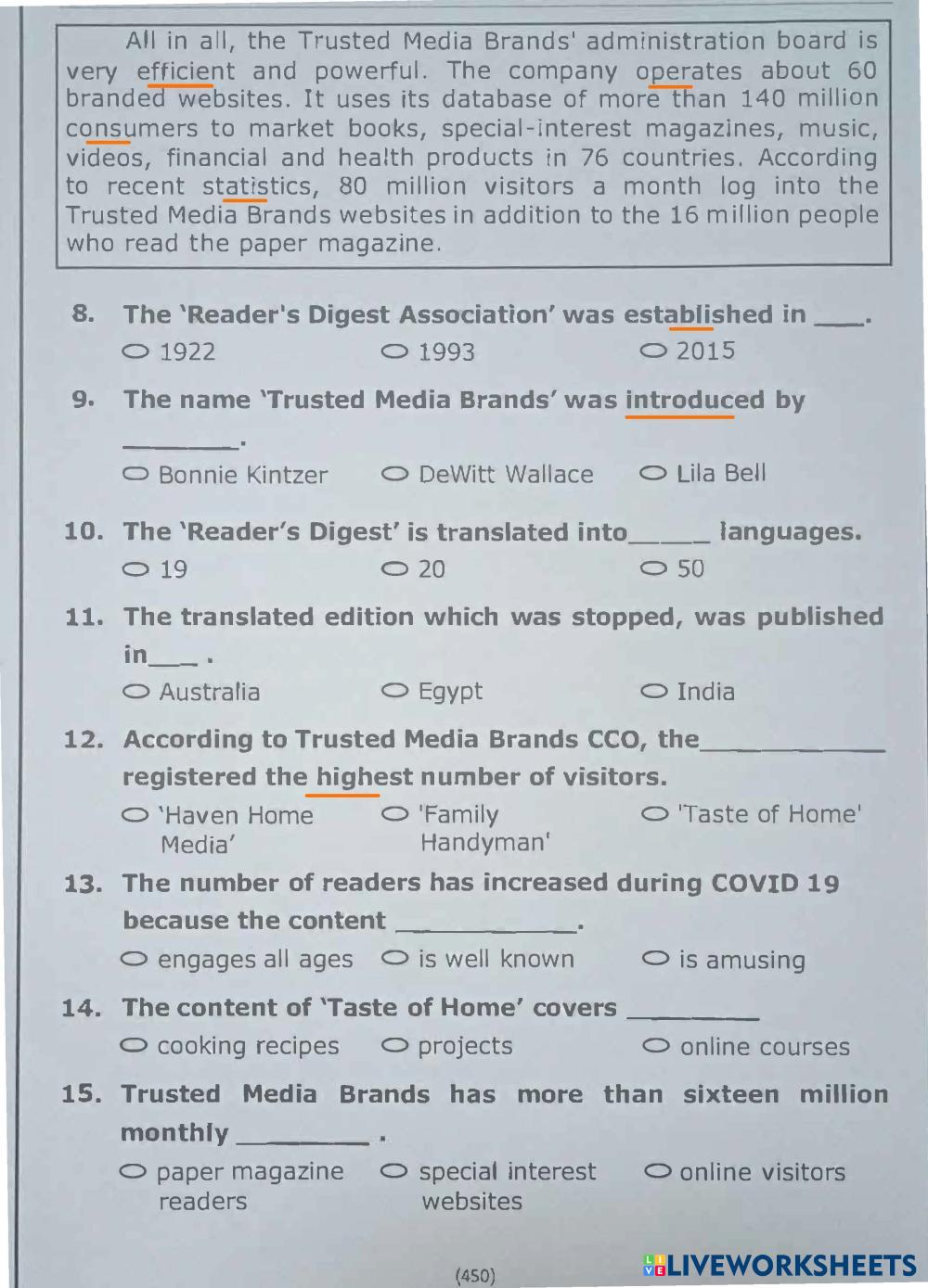 reading | Live Worksheets