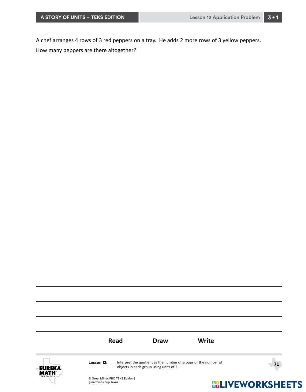 Eureka Grade 3 Module 1 Lesson 12 | Live Worksheets