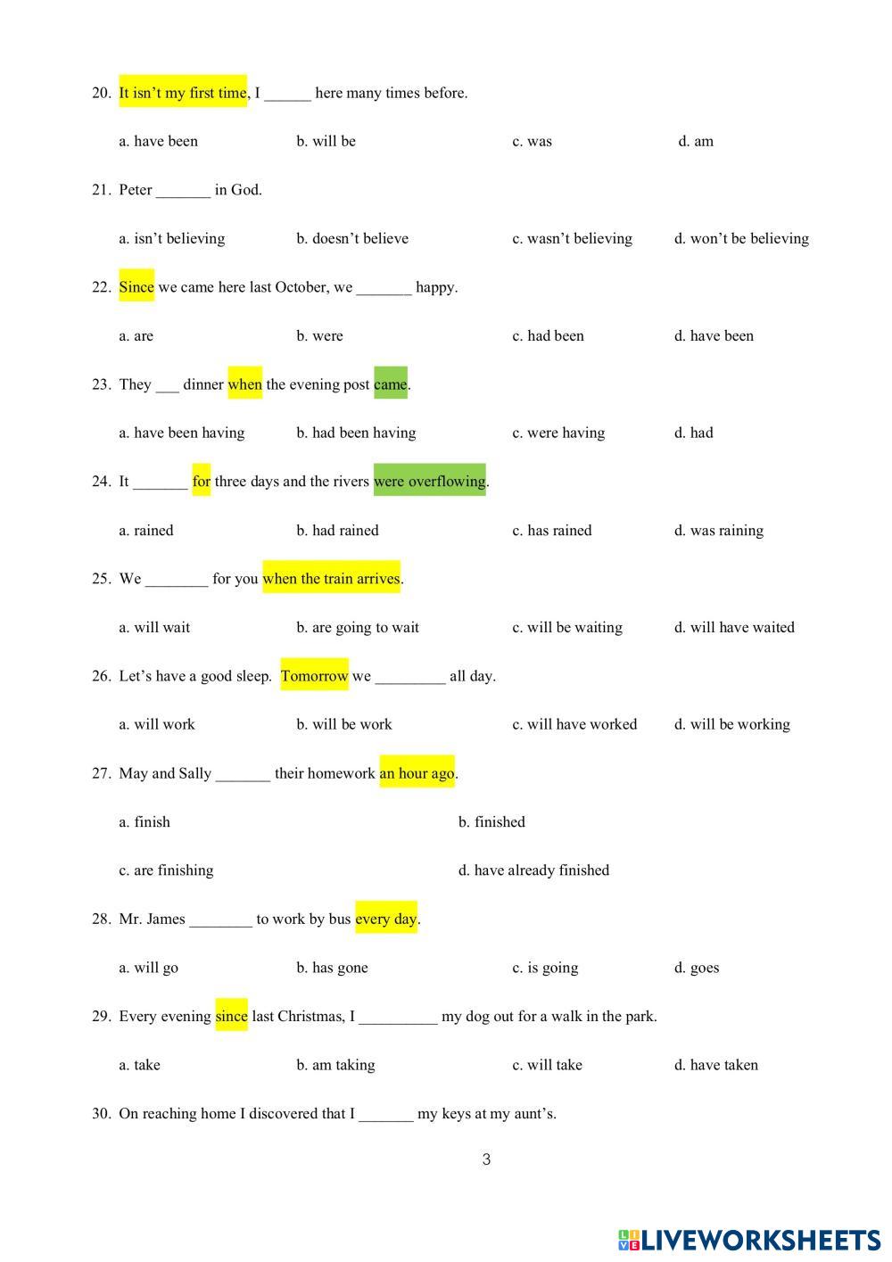 Mixed Tenses Live Worksheets