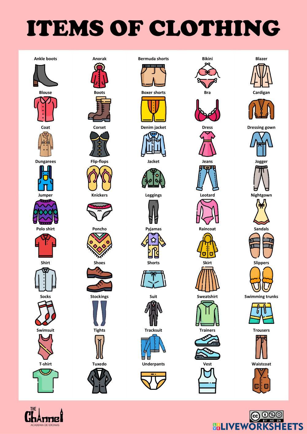 ITEMS OF CLOTHING (50 words)