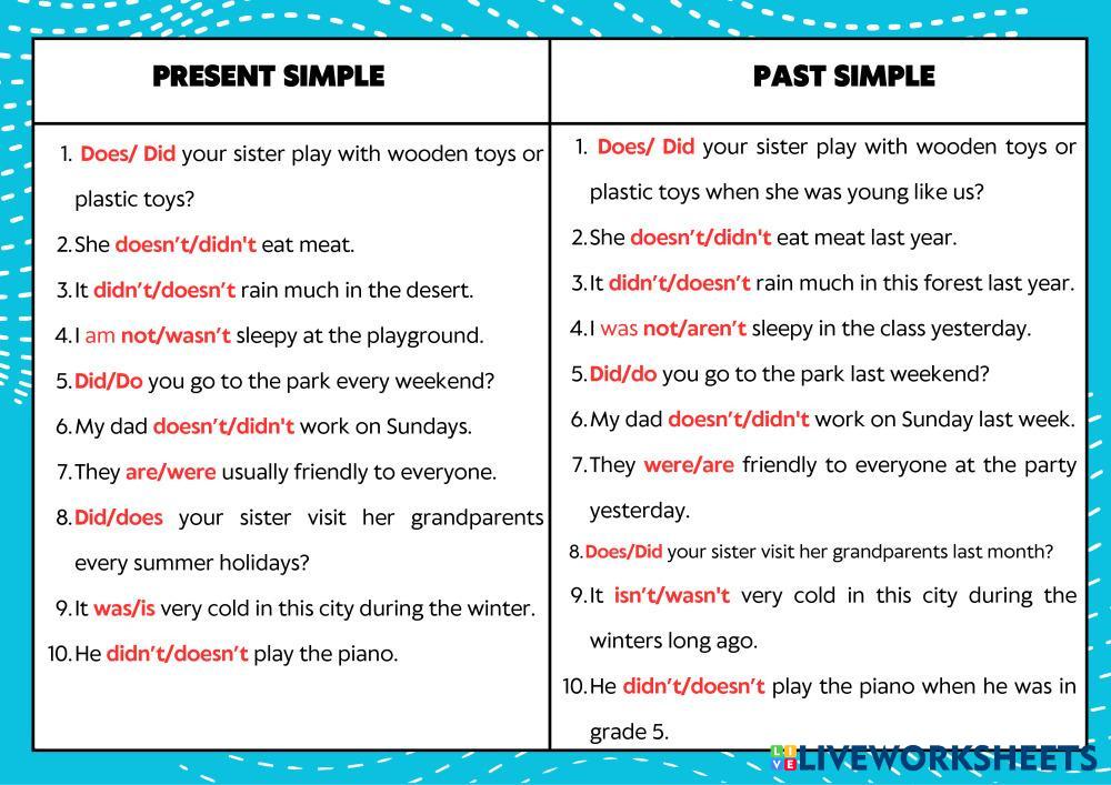 Present Simple-Past Simple | Live Worksheets
