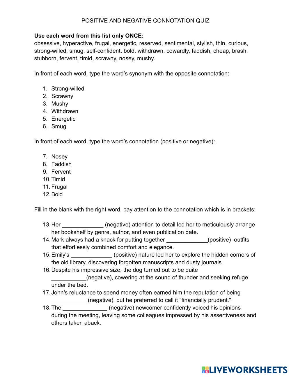 Positive and Negative Connotation Quiz 7158199