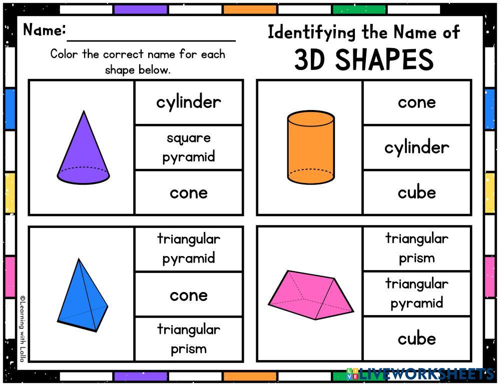 3D SHAPES Live Worksheets