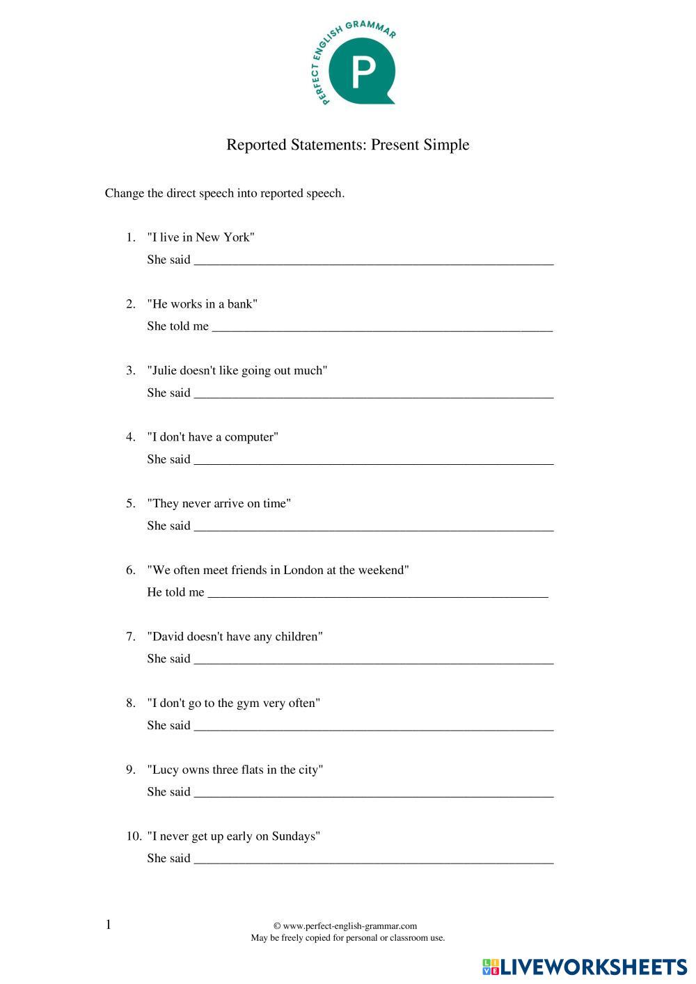 Reported Speech | Live Worksheets