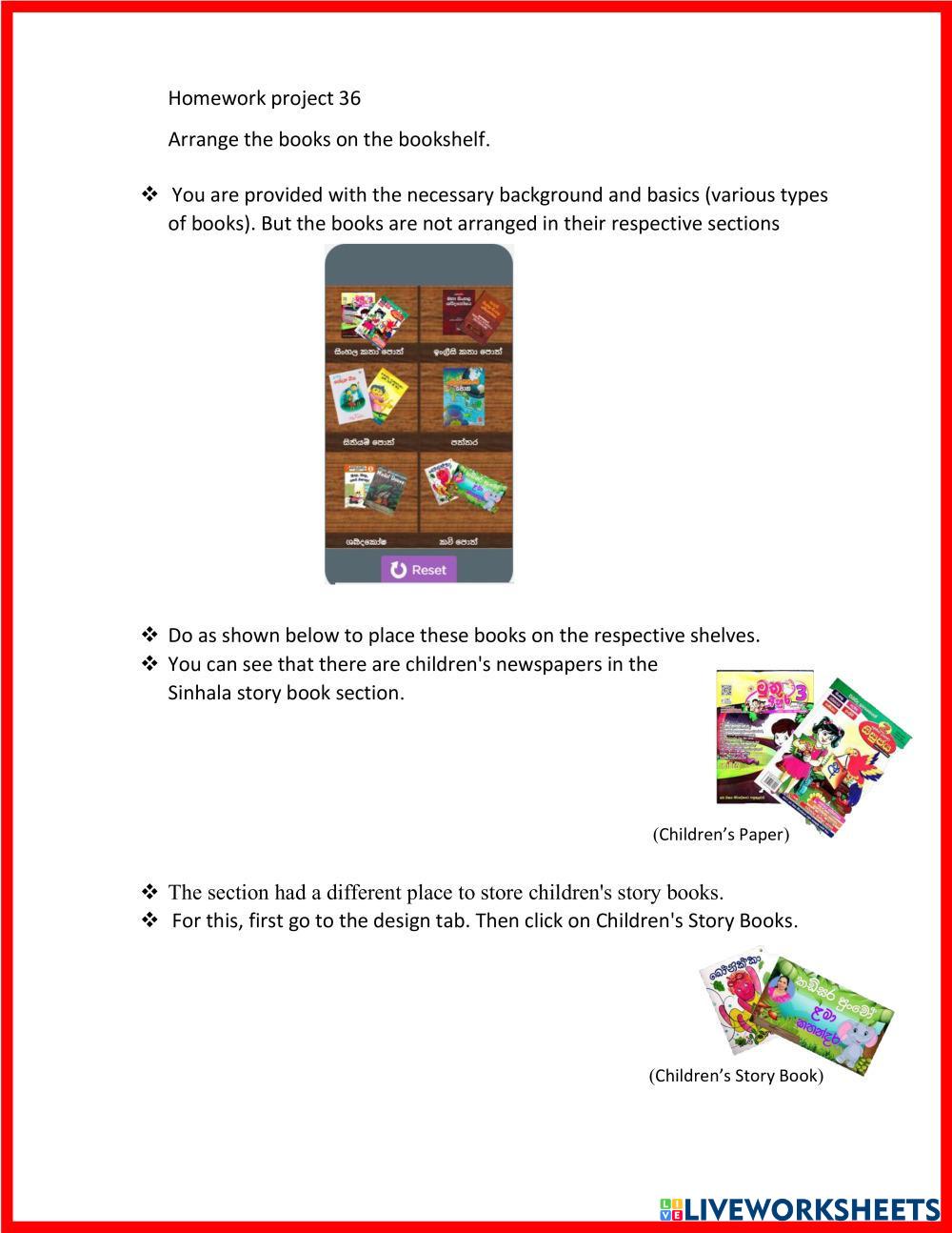 Homework Assignment for project 36 - English | Live Worksheets