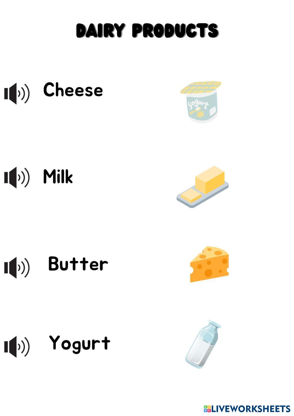 Printable Dairy Products Worksheet