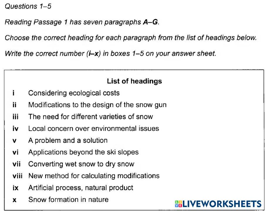 IELTS Reading Practice - Matching Paragraph Headings | Live Worksheets
