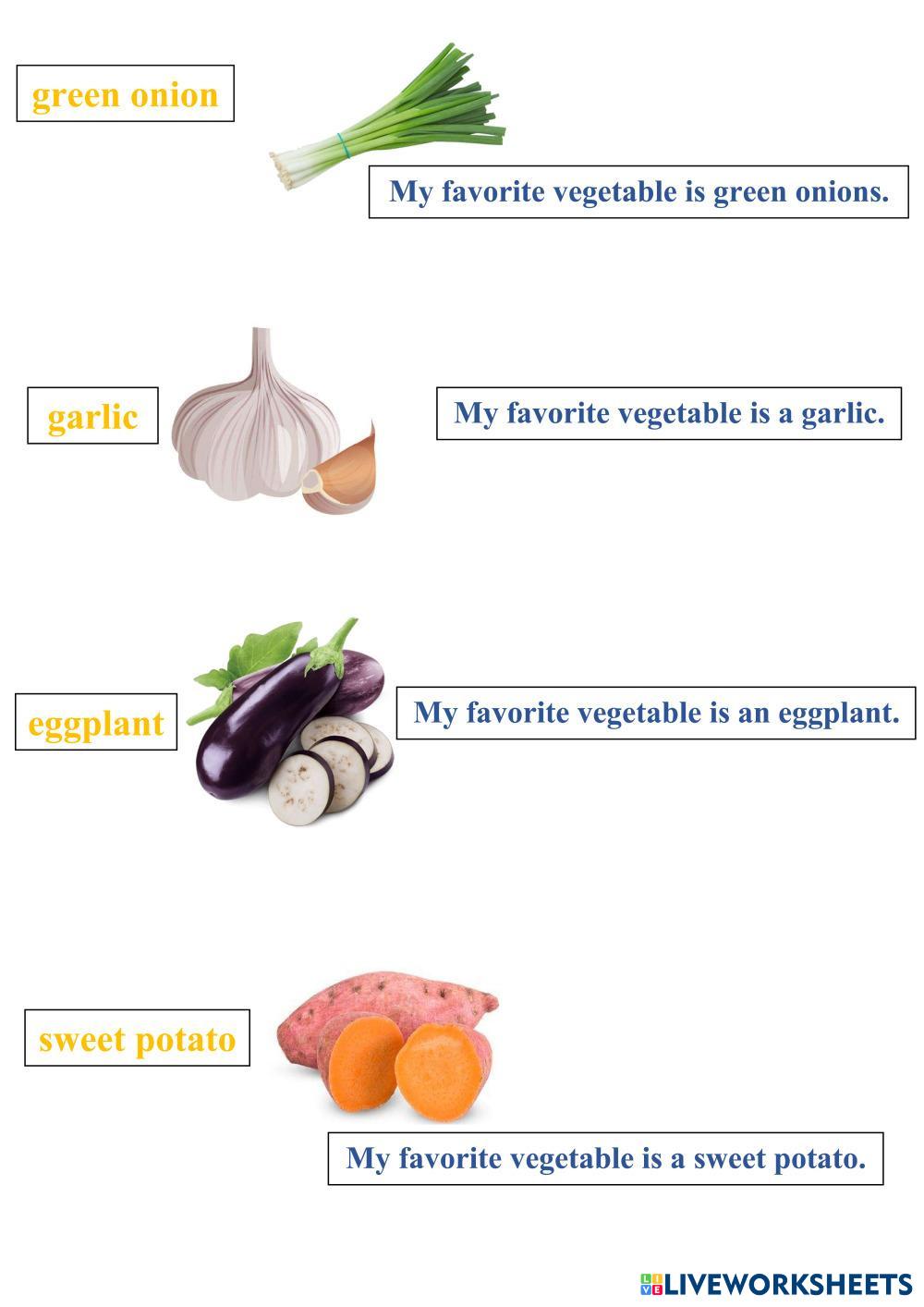 WHAT IS YOUR FAVORITE VEGETABLE 2? Live Worksheets