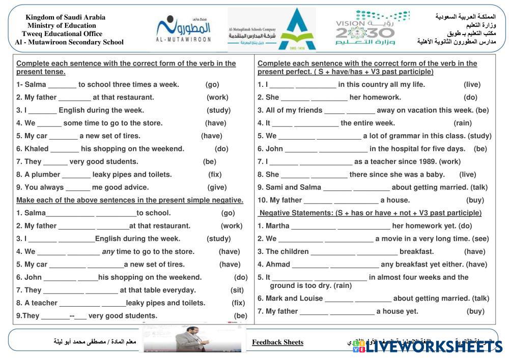 present perfect simple 2 eso liveworksheets