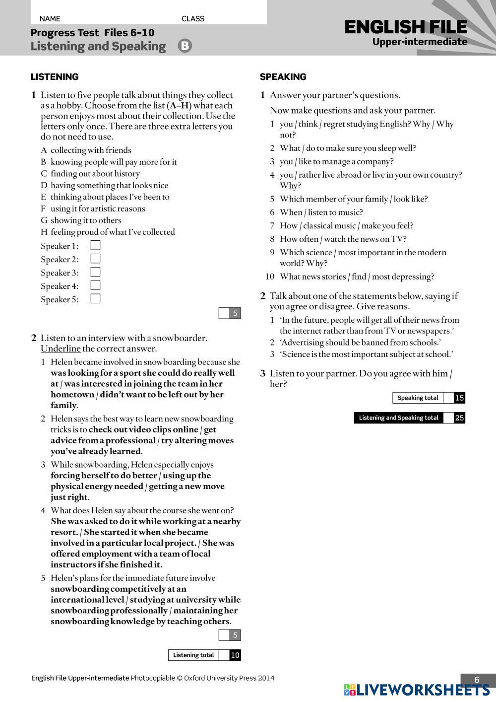 7192534 English File UpperIntermediate Progress test 7192534 English File UpperIntermediate Progress test