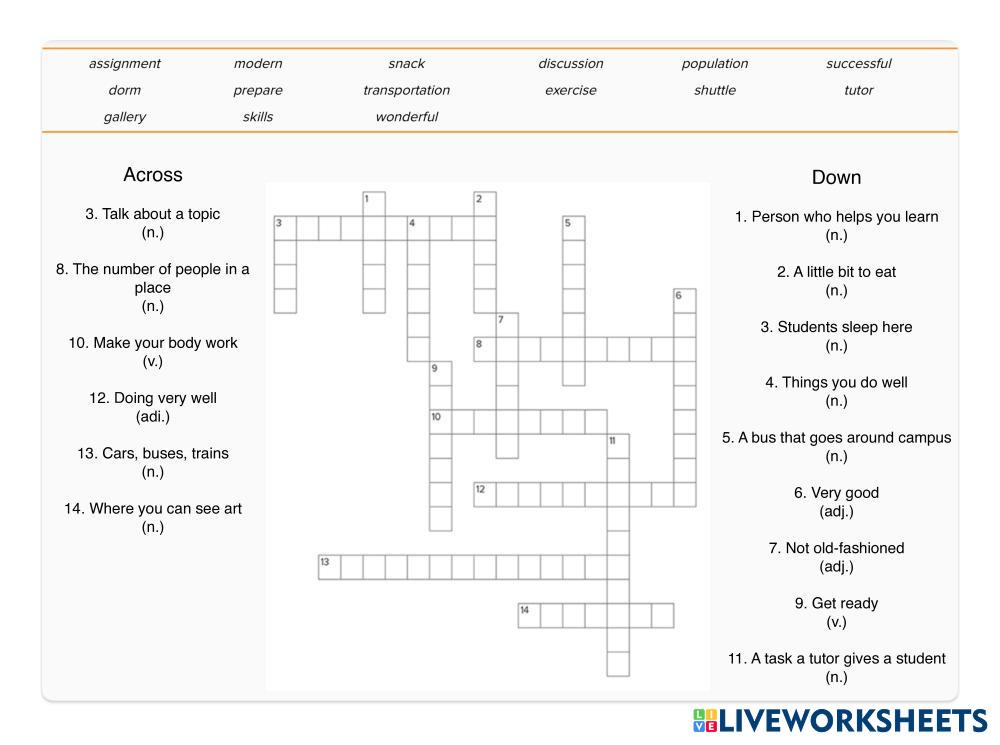 University Crossword New Interactions 1 Reading and Writing Live