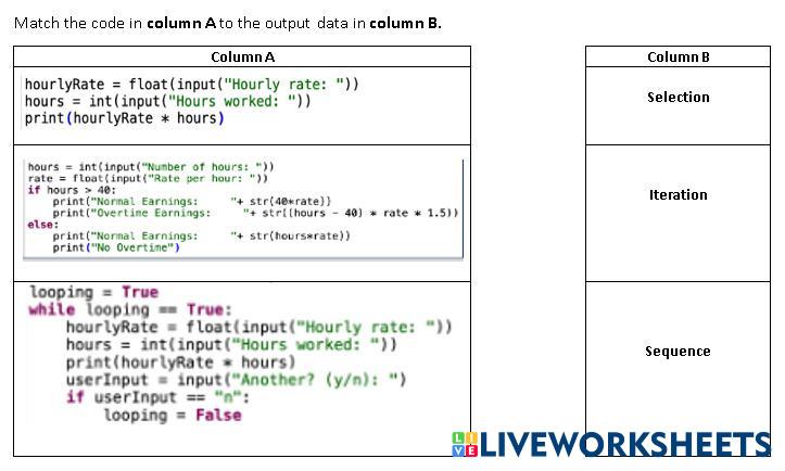 programming constructs | Live Worksheets