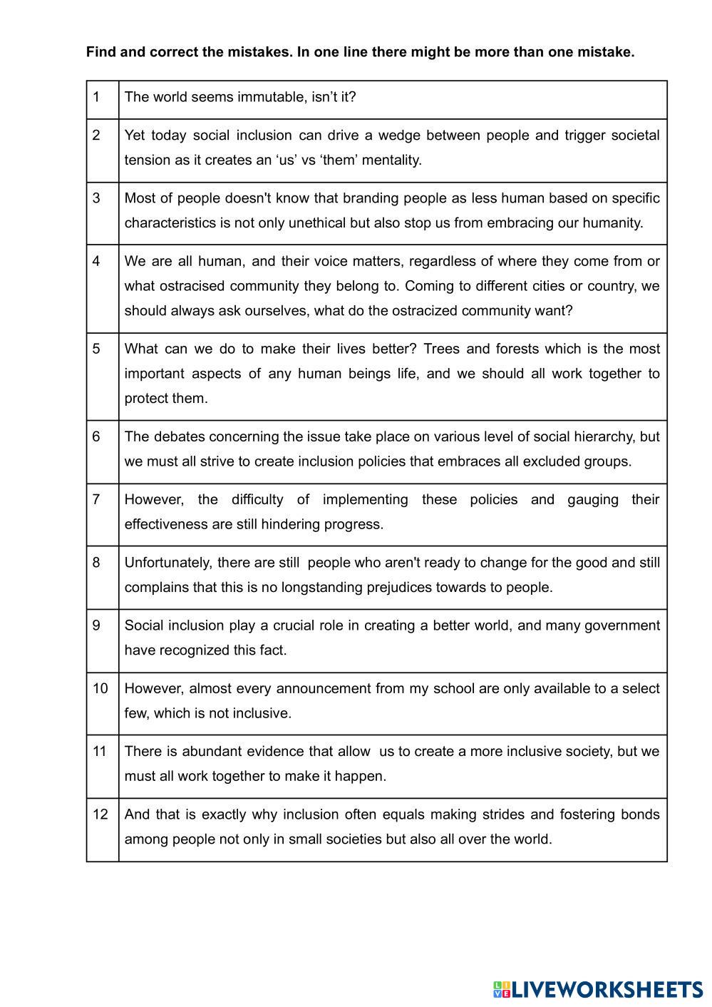 Week 3. Inclusion. Grammar. | Live Worksheets