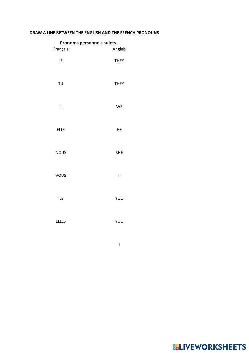 Personal pronouns Live Worksheets