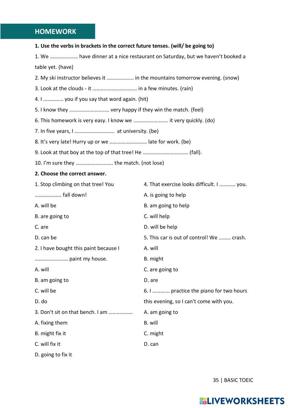 UNIT 3 FUTURE SIMPLE BE GOING TO Live Worksheets