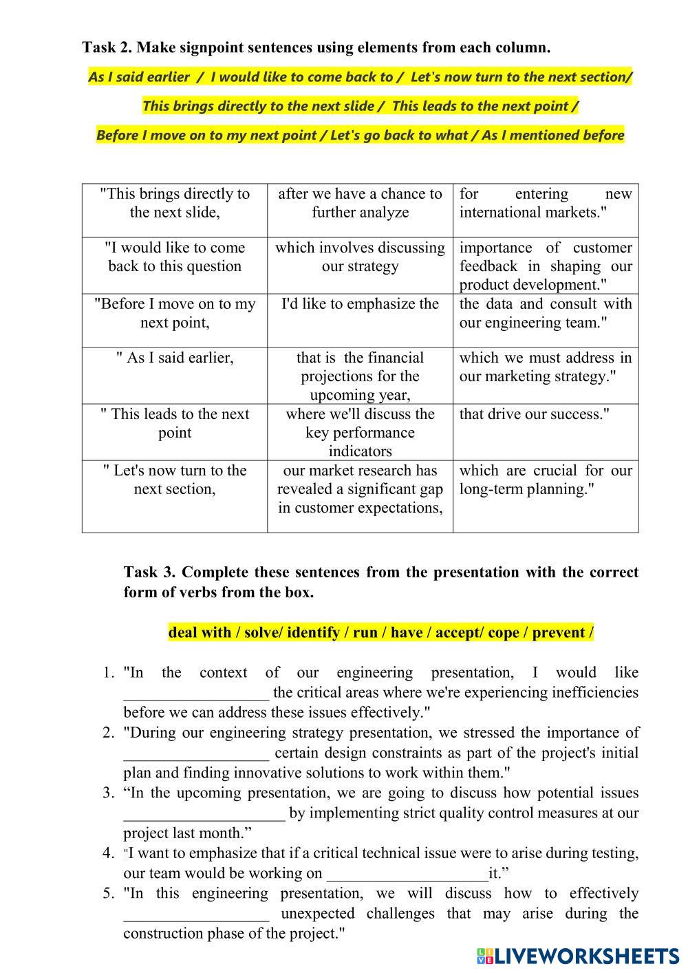 Course 3. Unit 1. Starting the presentations. | Live Worksheets