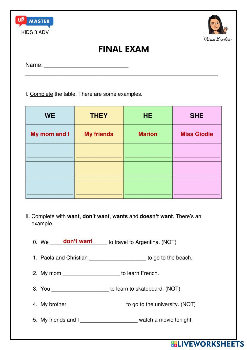 Final Exam Kids 3 Adv Live Worksheets Final Exam Kids 3 Adv Live Worksheets