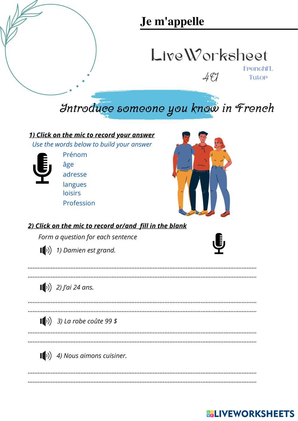 Présenter quelqu'un - Poser des questions | Live Worksheets