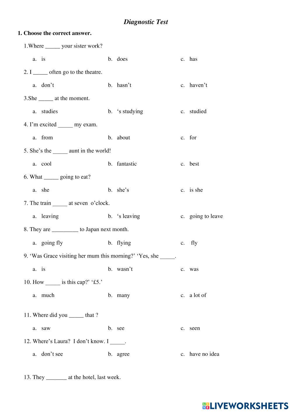 DIAGNOSTIC GRAMMAR TEST Live Worksheets diagnostic-grammar-test-live-worksheets