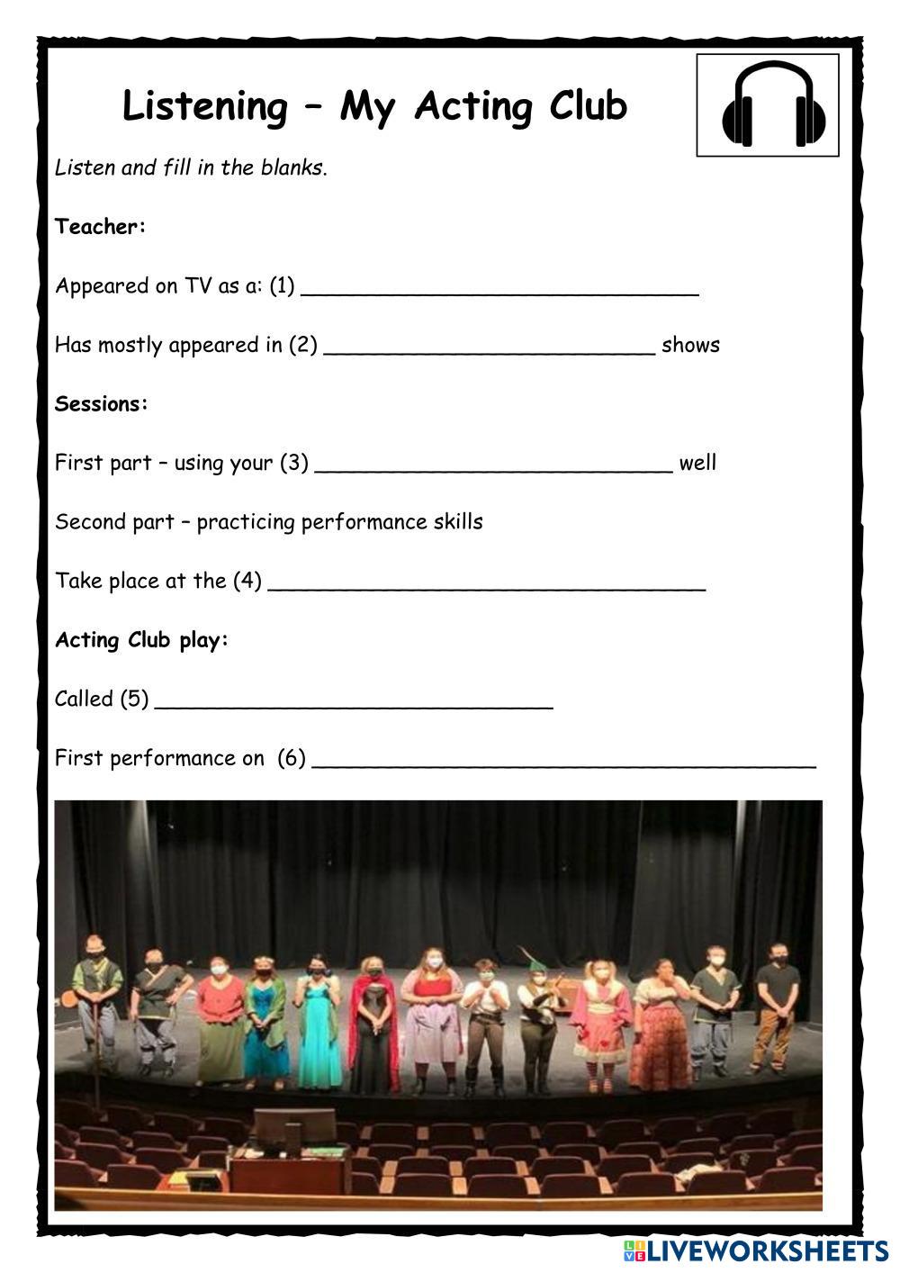 My acting club listening hobbies liveworksheets
