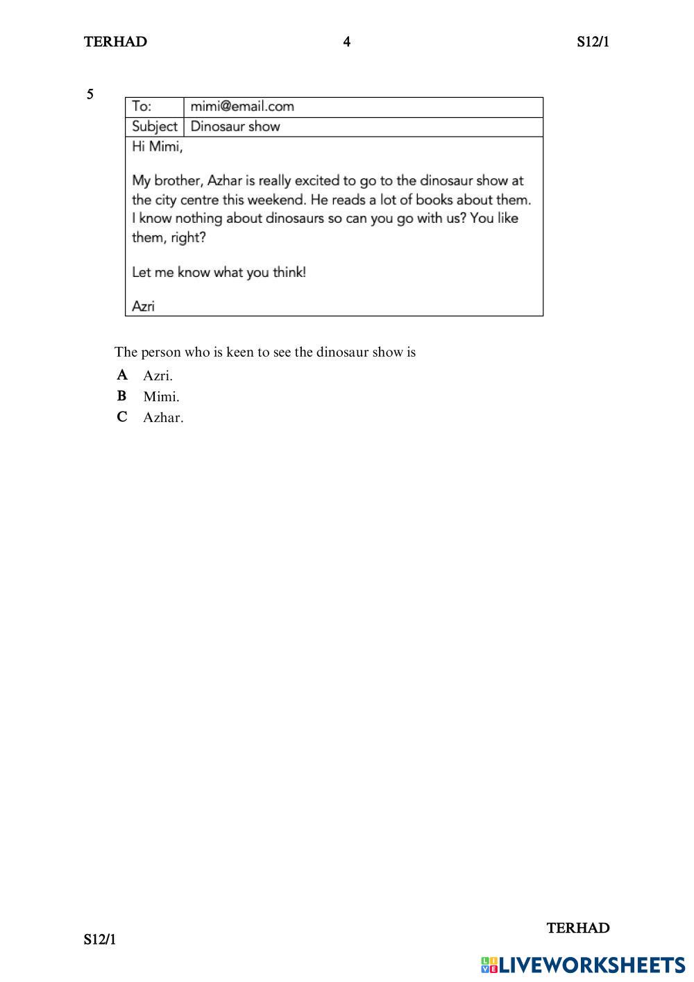 FORM 1 ENGLISH Free Interactive Worksheets 7498016