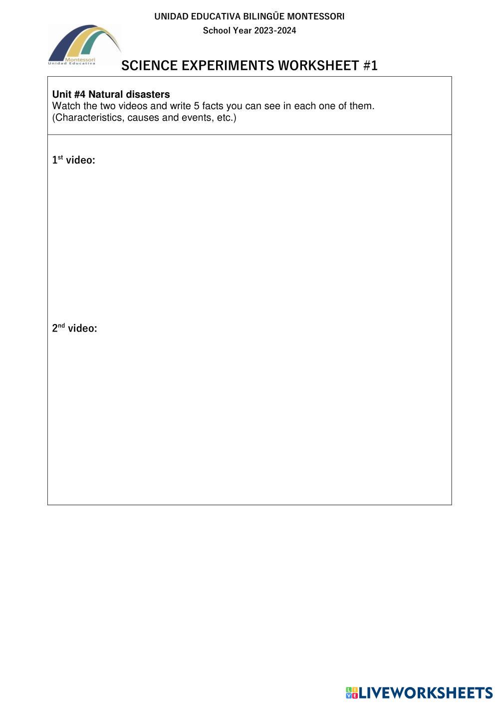SCIENCE EXPERIMENTS WORKSHEET #1 | Live Worksheets