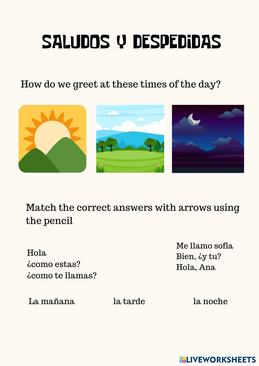 Saludos y despedidas en español Live Worksheets