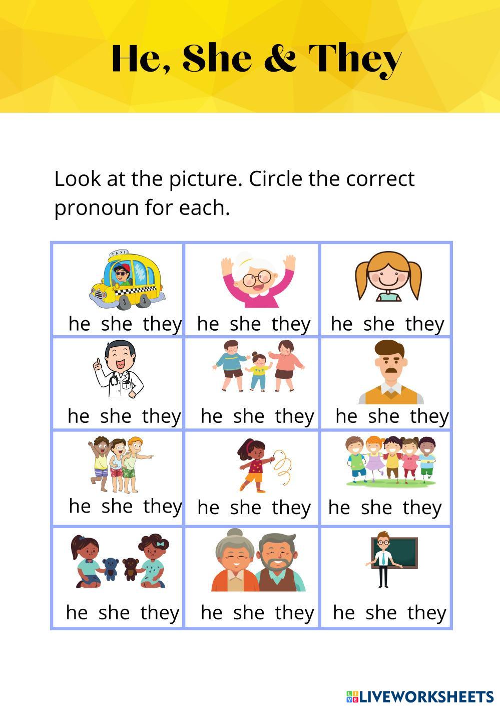 he, she, they | Free Interactive Worksheets | 7509535