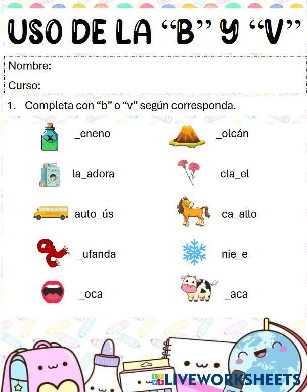 Uso de la b y v live worksheets