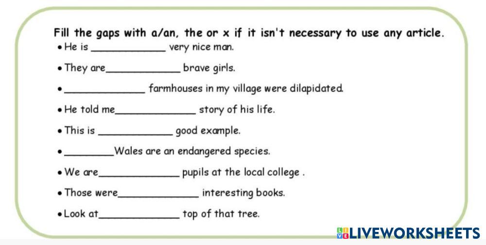 7523733 | a/an/the | Giang Hoàng Trà My | LiveWorksheets