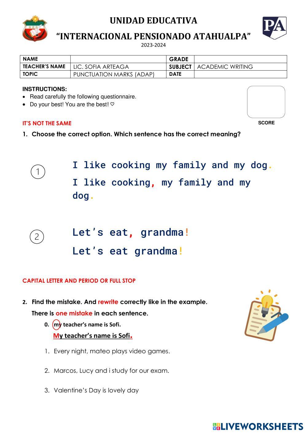 speech marks and punctuation worksheets