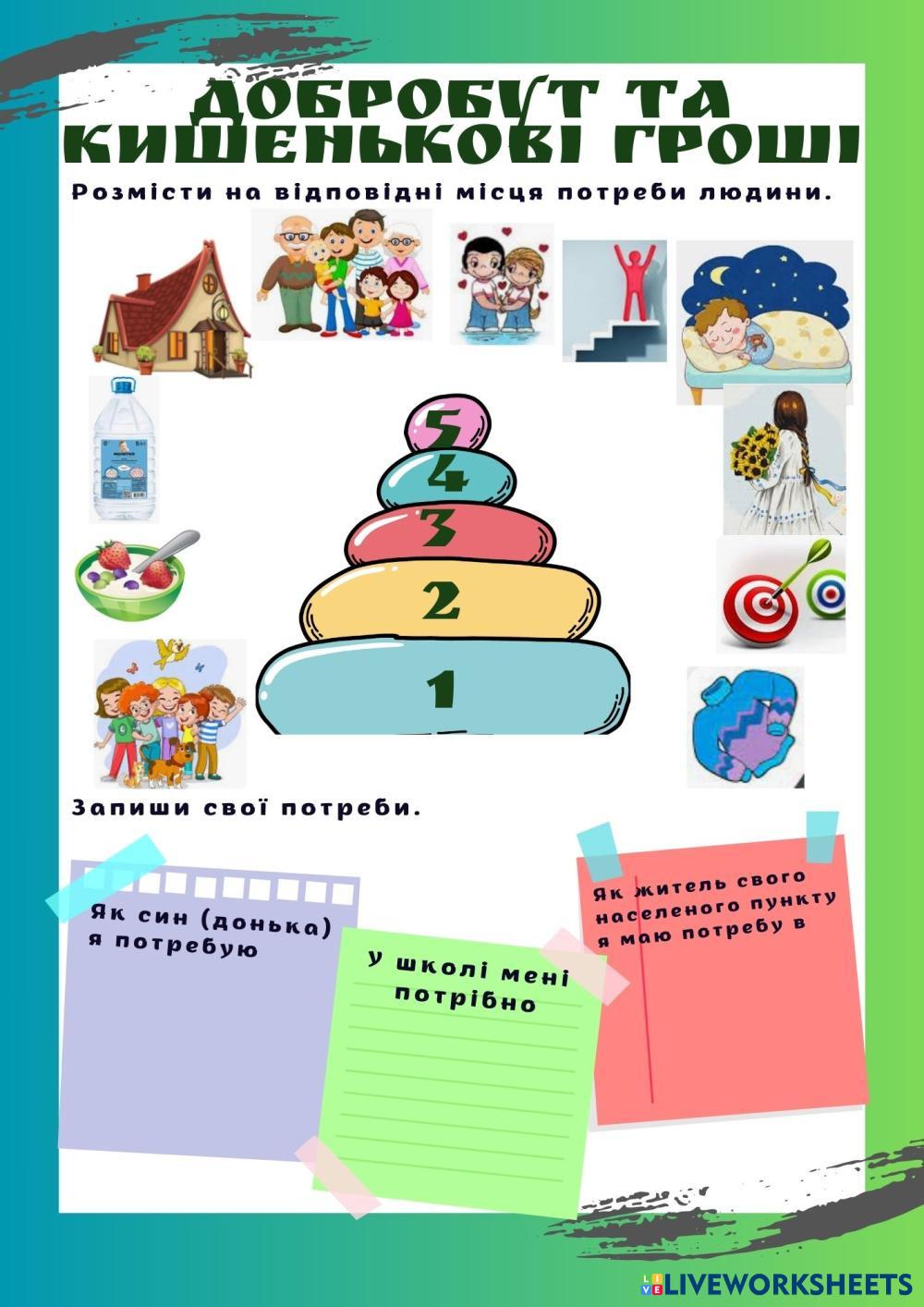 Добробут та кишенькові гроші | Live Worksheets