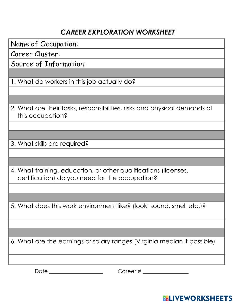 Vocational Worksheets