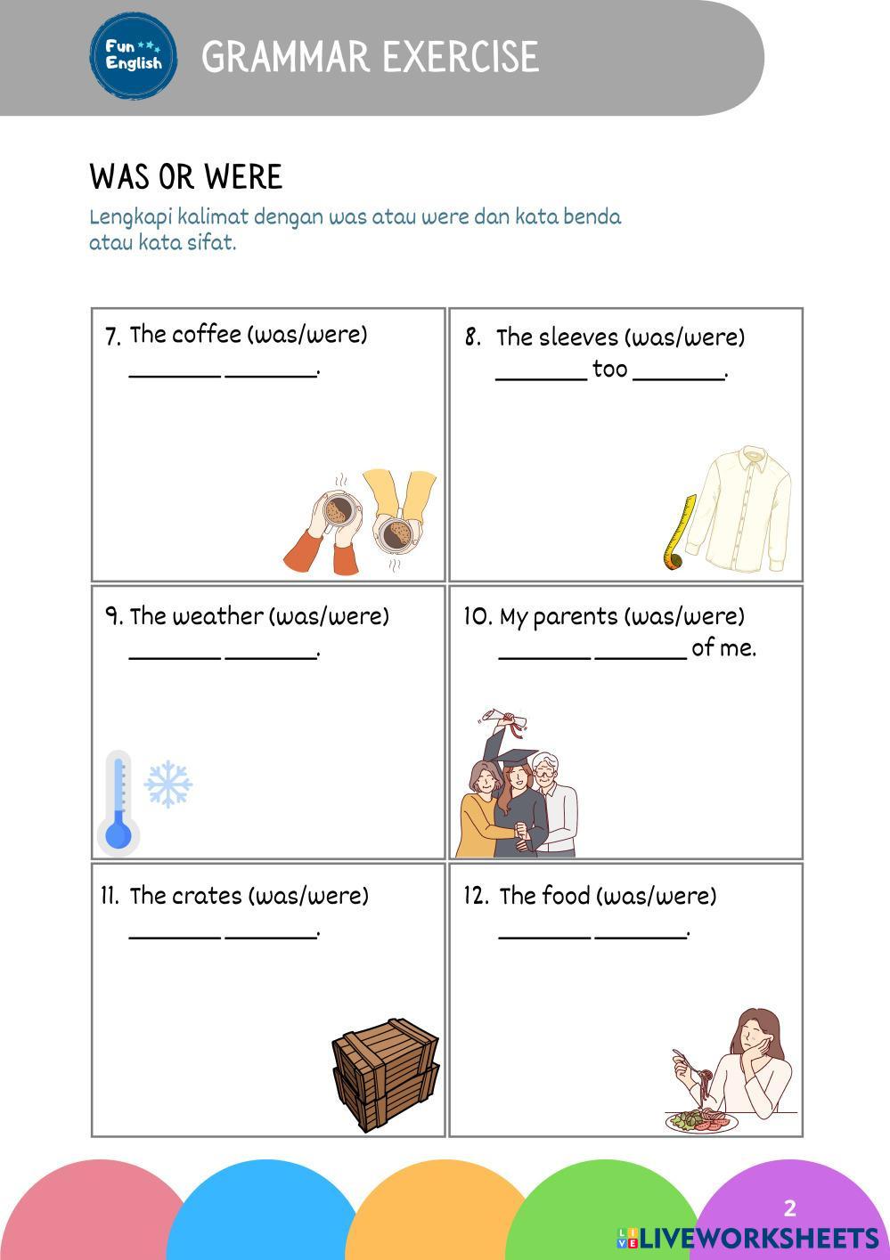 Was or Were worksheet for Beginner Live Worksheets