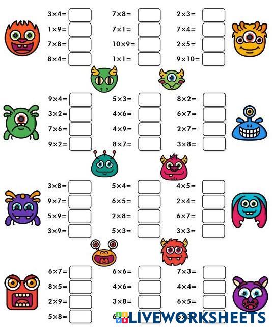 Табличне множення | Live Worksheets