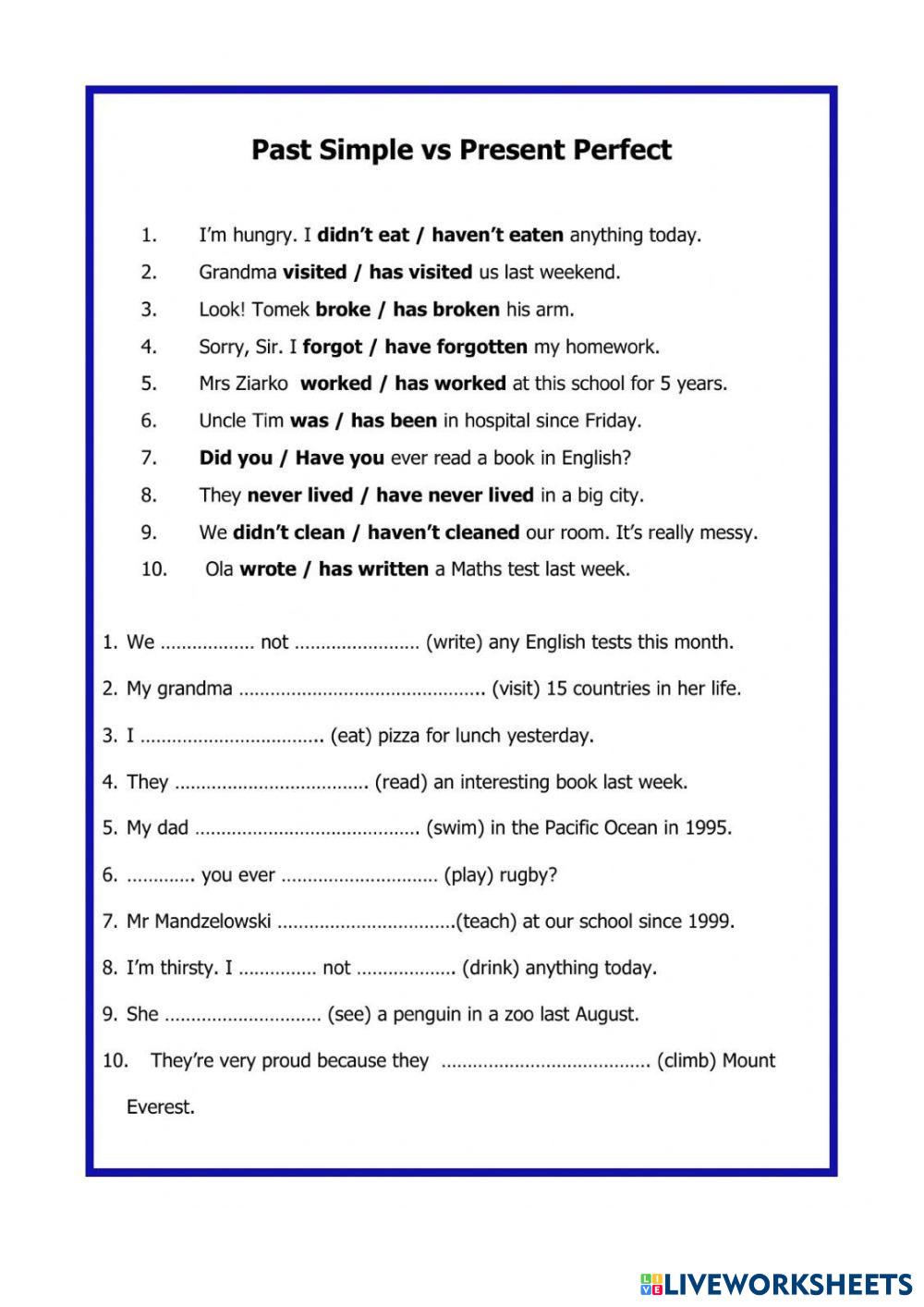 Past simple and present perfect | Live Worksheets