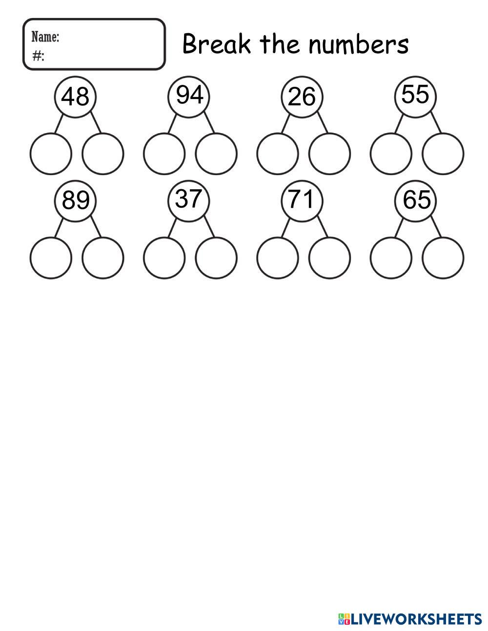 number bond 7870724 nan7 Live Worksheets