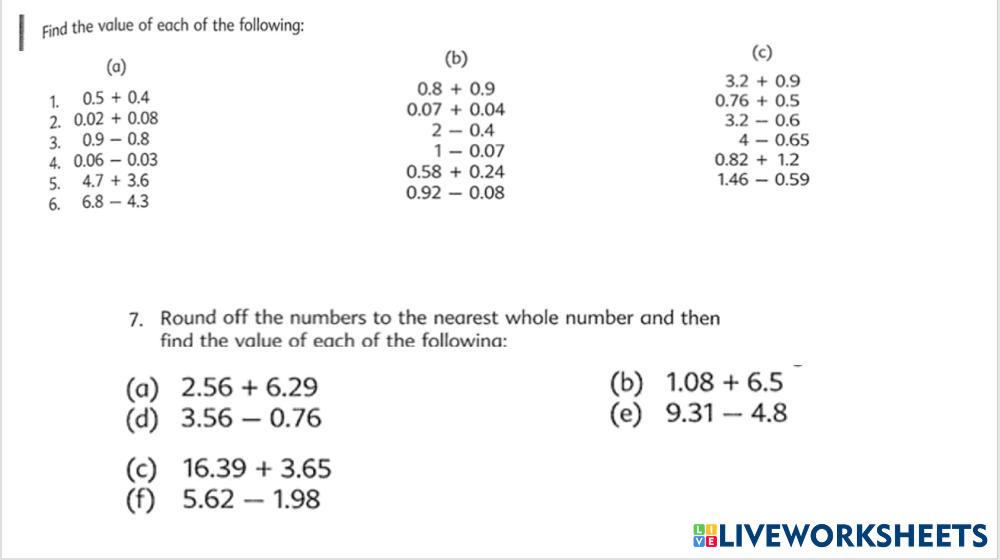 Decimal add and subtract 7890506 zar chi live