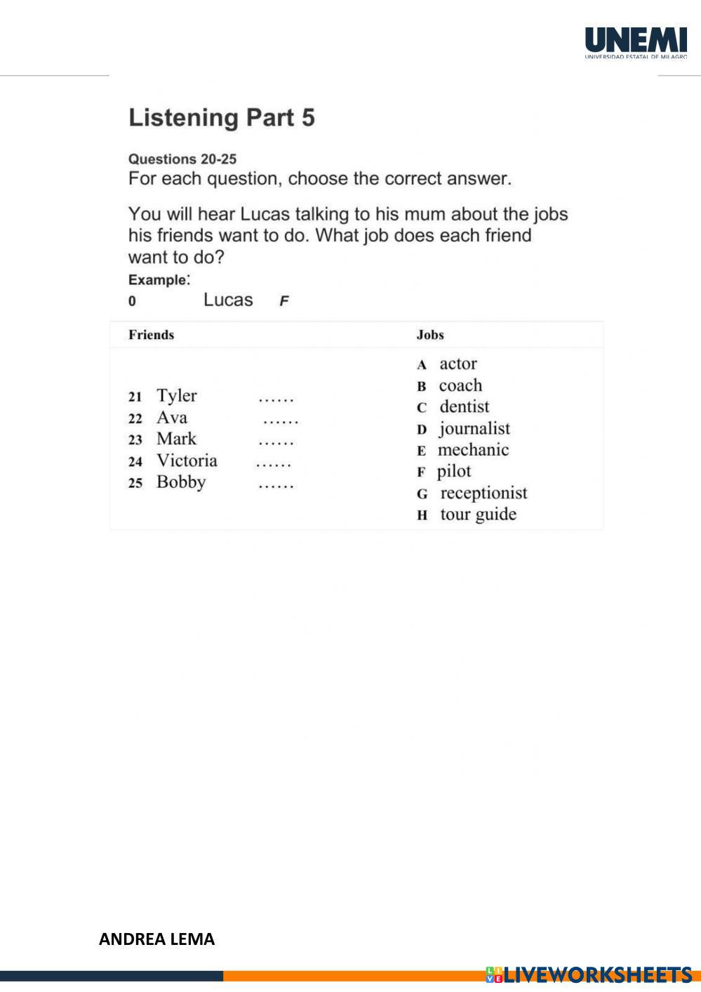 A2 level listening comprehension worksheets free