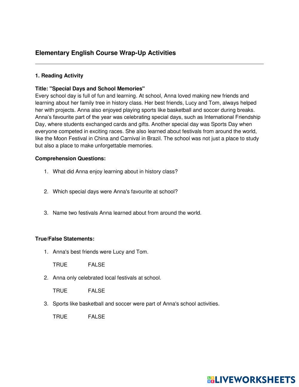 7971701 | Elementary course wrap-up (units 1-5) | South