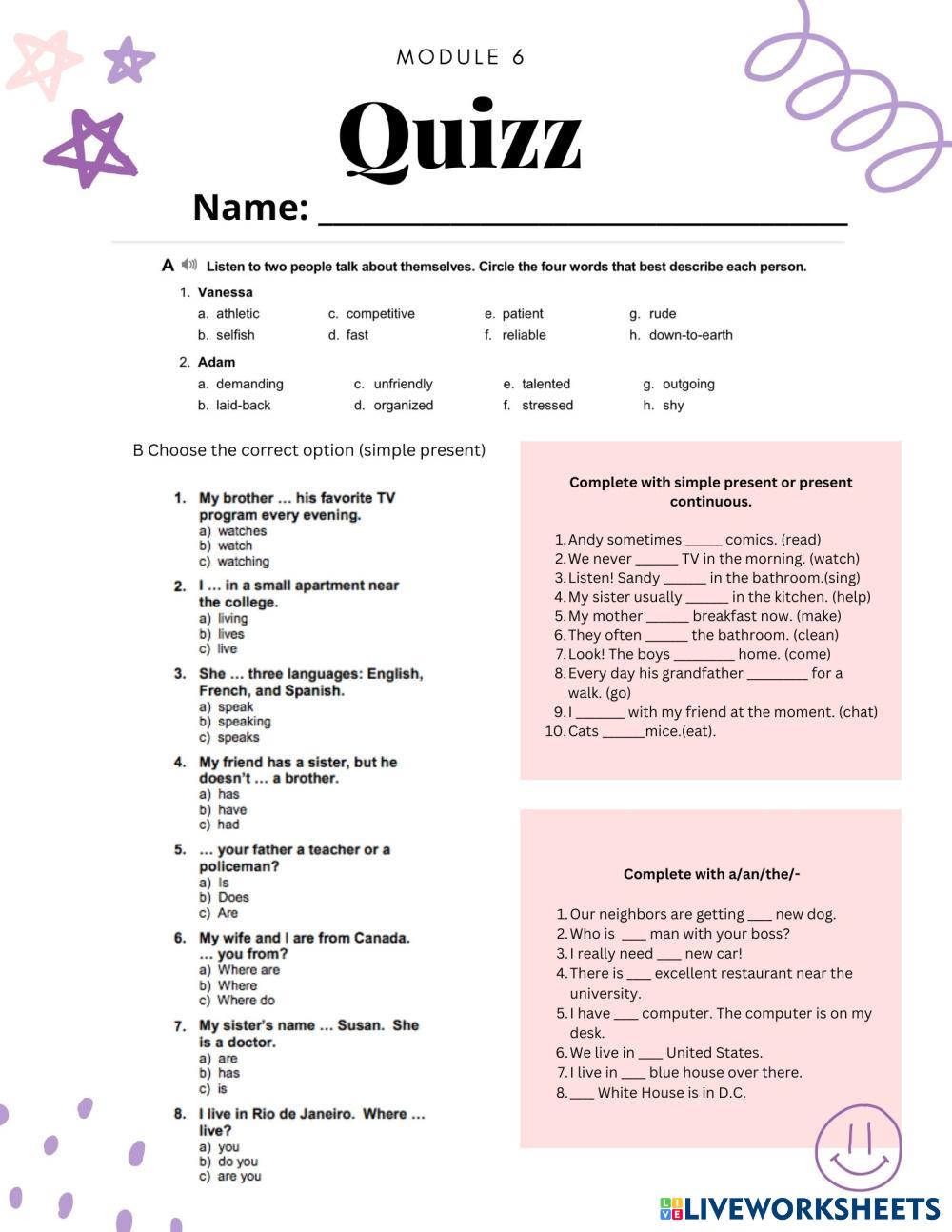 Module 6 Quiz | Live Worksheets