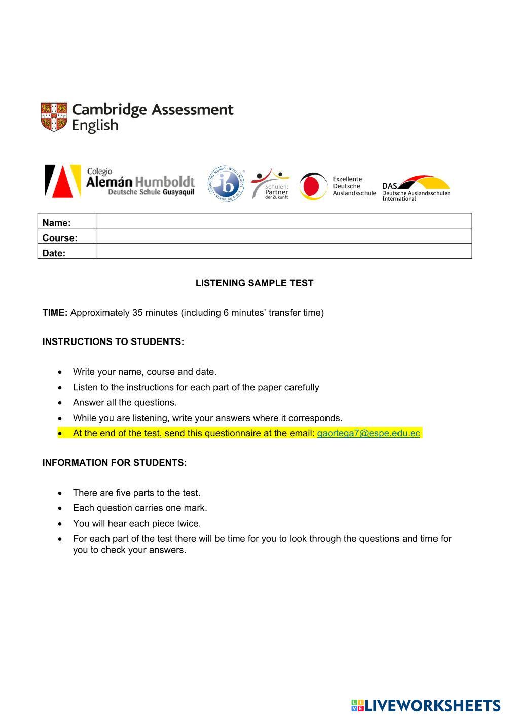LISTENING MOCK TEST | Live Worksheets