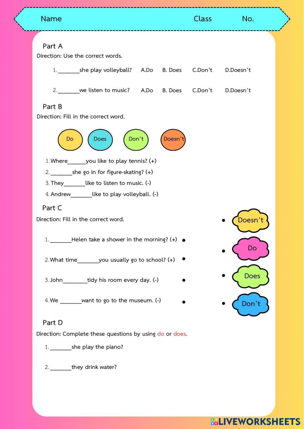 do / does worksheet | Live Worksheets