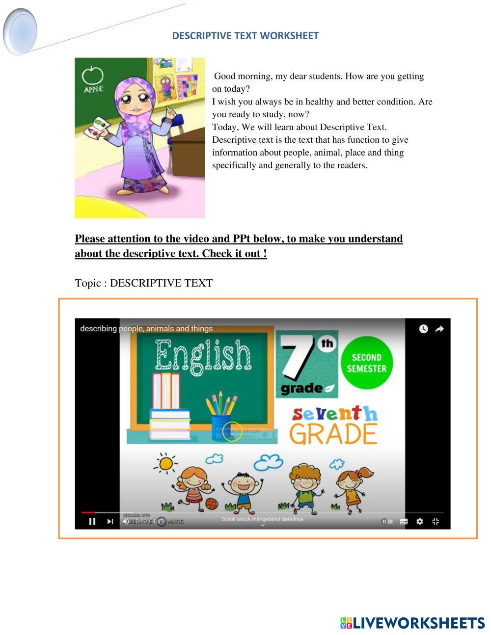 DESCRIPTIVE TEXT TOPIC | Live Worksheets