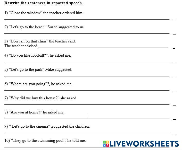 reported speech worksheet #2