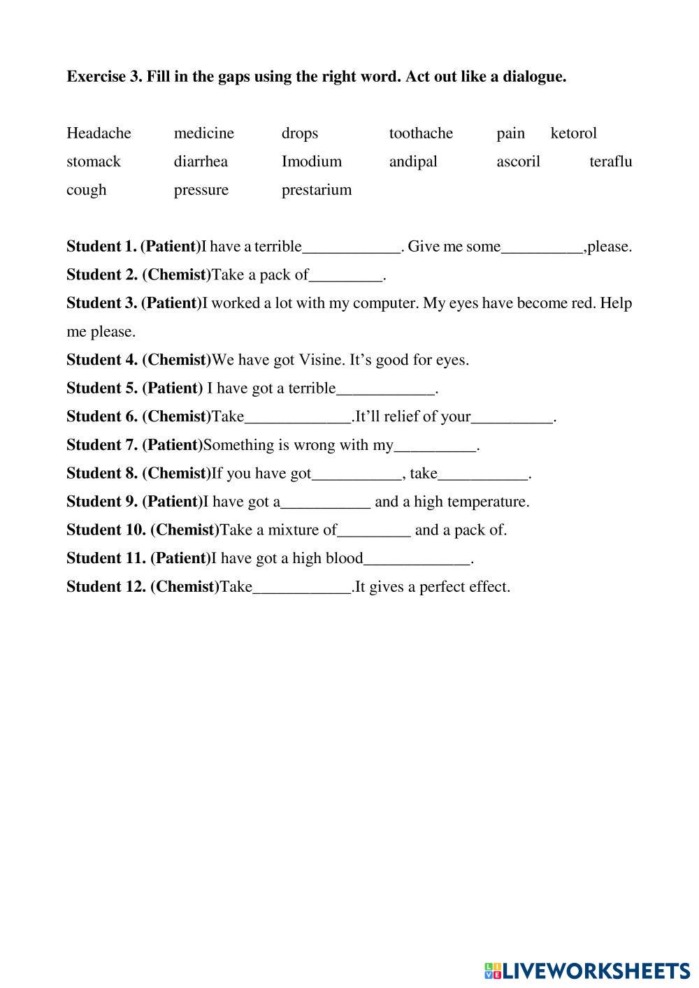 Вставить пропуски | Live Worksheets
